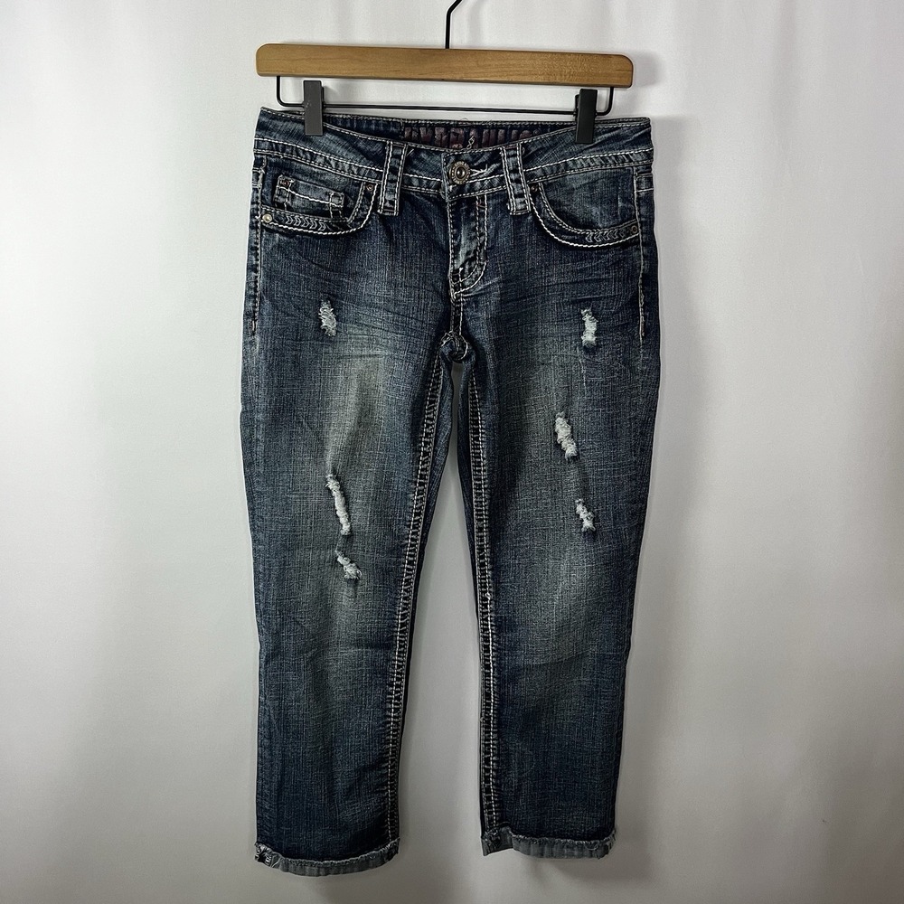 Y2K Hydraulic Pants Women Size‎ 5/6 Bailey Capris Distressed Low Rise Crop Jeans